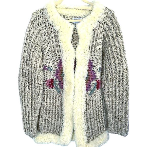 Vintage Answers By Riddles Floral Chunky Sweater Cardigan Boho Cottagecore Sz L - Picture 1 of 6